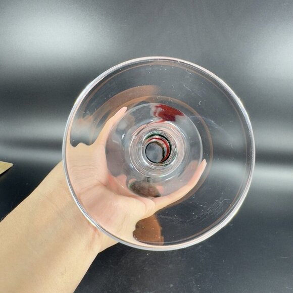 Pier 1 Red Green Swirl Wine Goblet Drinking Glasses Optic Discontinued Set of 2 - Picture 7 of 13